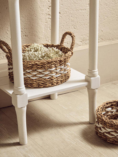 Natural Wood Frame and White 1 Drawer Pine Wood Side Table with Lower Storage Shelf, Heritage