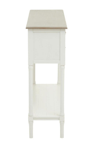 Natural Wood Frame and White 4 Drawer Pine Wood Side Table with Lower Storage Shelf, Heritage