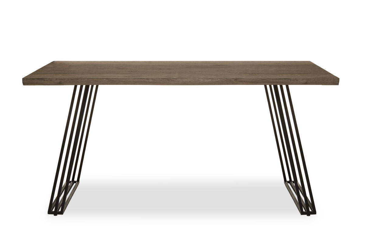 Light Brown Veneer Wooden Top Dining Table with Black U Shaped Metal Base, Adele
