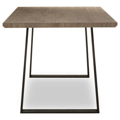 Light Brown Veneer Wooden Top Dining Table with Black U Shaped Metal Base, Adele