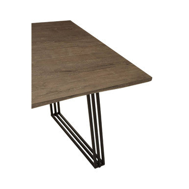 Light Brown Veneer Wooden Top Dining Table with Black U Shaped Metal Base, Adele