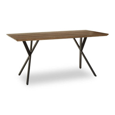 Wooden table with metal legs on a white background
