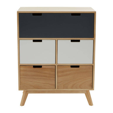 Wooden cabinet with multiple drawers on a white background