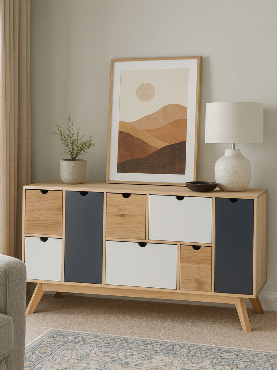 Watson Tri Colour Chest of 6 Drawers and 2 Doors Cabinet