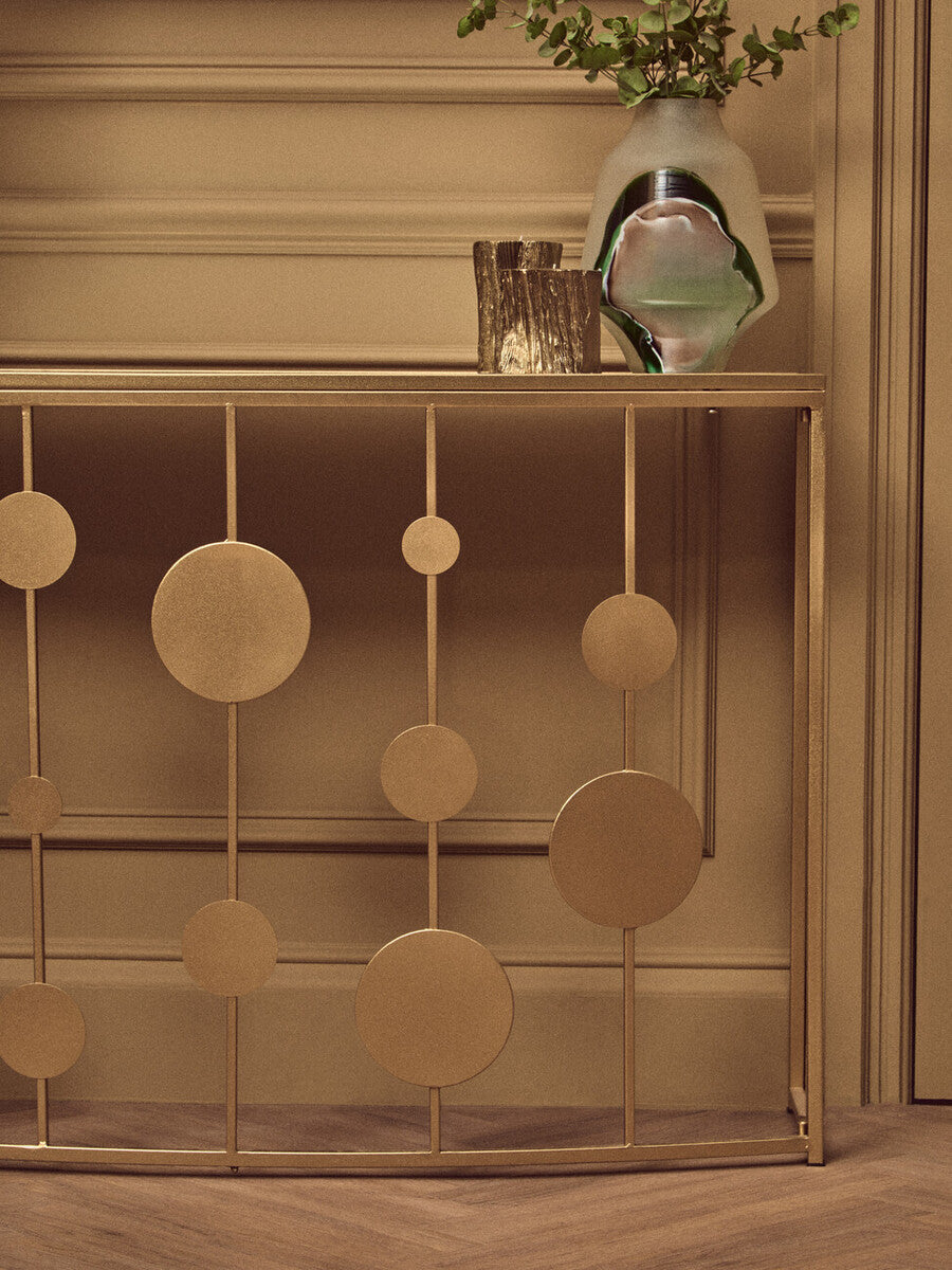 Farran Champagne Gold Finish Console Table With Mirror Top