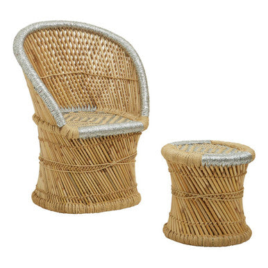 Wicker chair and ottoman set on a white background
