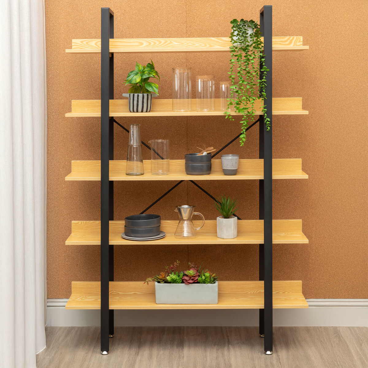 Laxton 5 Tier Light Oak Effect Shelving Unit - image 1