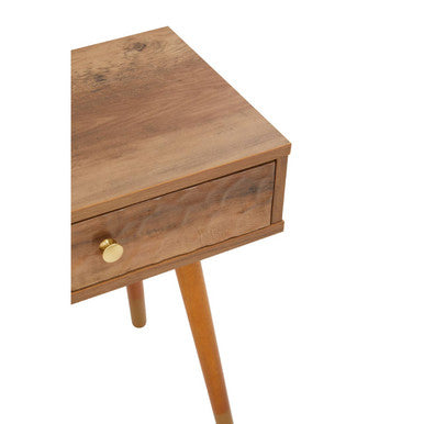 Natural Brown Wood Effect Bedside Table with 1 Drawer and Angular Legs, Frida