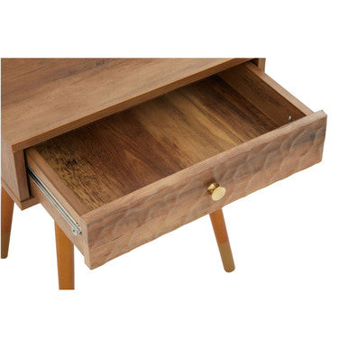 Natural Brown Wood Effect Bedside Table with 1 Drawer and Angular Legs, Frida