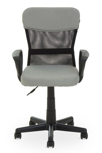 Gray office chair with mesh back on a white background