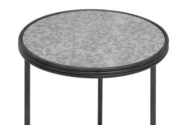 Black and Silver Metal Frame 2-Tier Side Table with Round Mirrored Glass Top, Xania