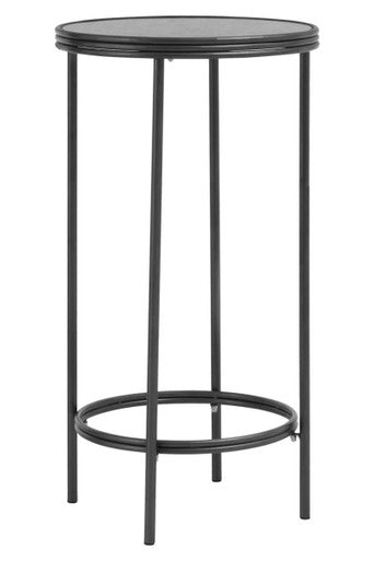 Silver and Black Round Side Table with Antique Mirror Top, Xania