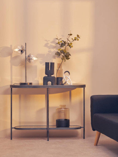 Black Wooden Top Rectangular Console Table with Metal Frame, Xania