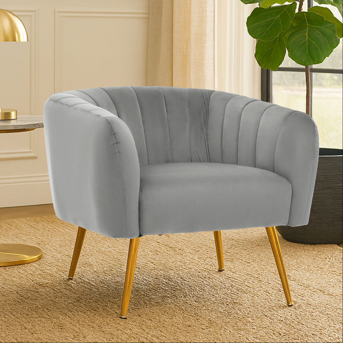 Larissa Grey Velvet Channel Tufted Accent Chair