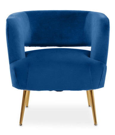Blue armchair with gold legs on a white background