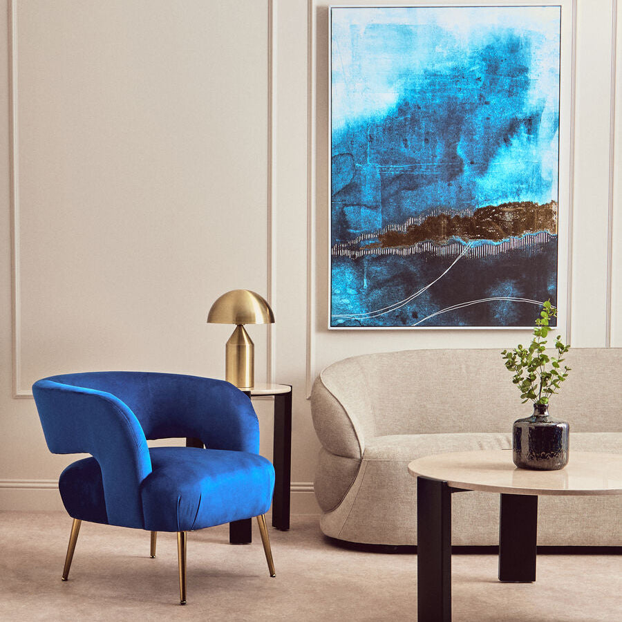 Larissa Blue Velvet Curved Accent Chair