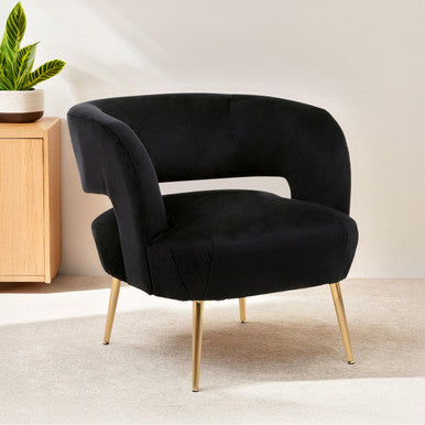 Larissa Black Velvet Curved Accent Chair - image 1