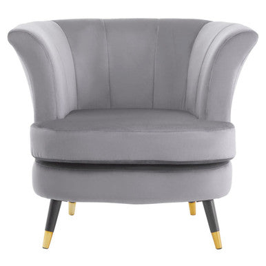 Gray armchair with gold legs on a white background