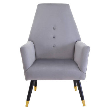 Gray armchair with black legs and gold feet on a white background