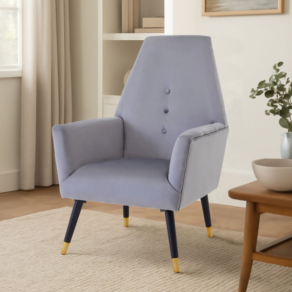 Loretta Grey Velvet Button Detail Chair