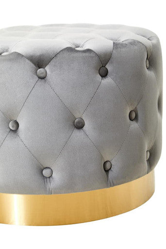Loretta Grey Velvet Stool With Matte Gold Finish Metal Base