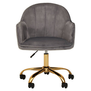 Gray office chair with gold base on a white background