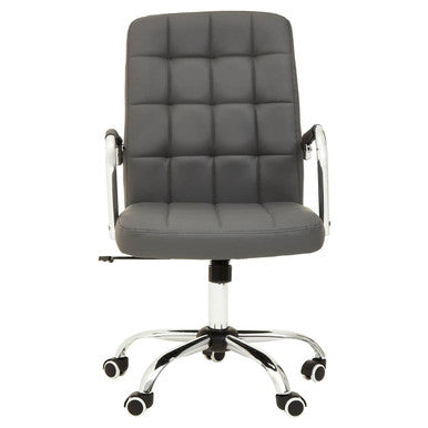 Gray office chair with a quilted design on a white background