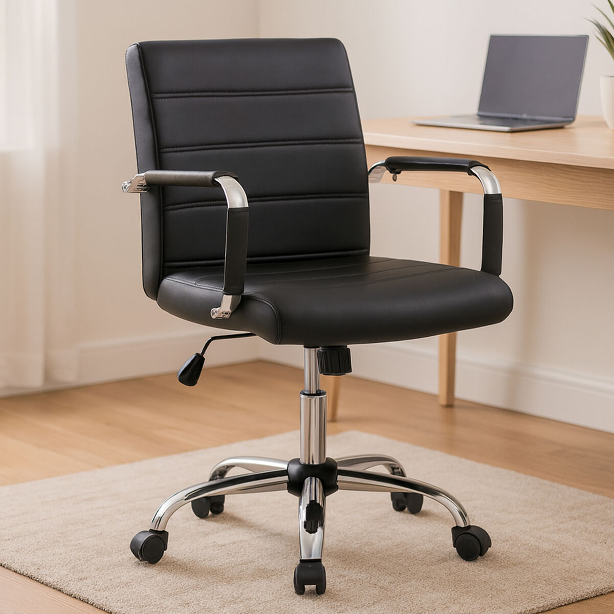 Brent Black Leather Effect And Chrome Home Office Chair