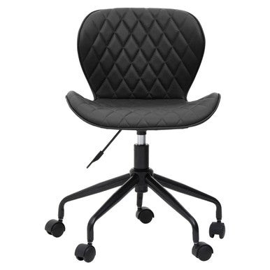 Black office chair with quilted design on a white background