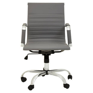 Gray office chair with a white base on a white background