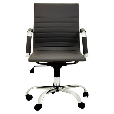 Black office chair with white accents on a white background
