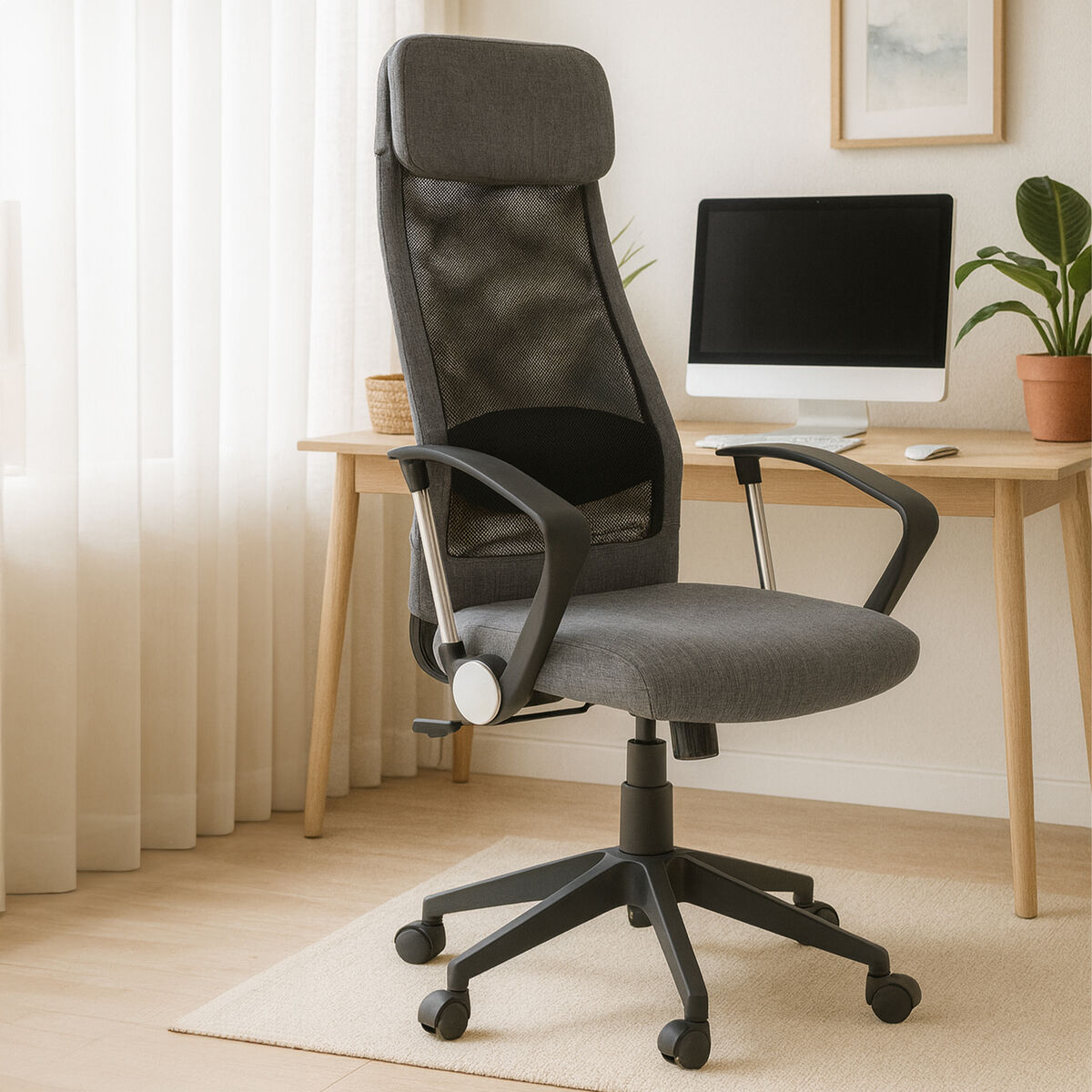 Brent Black Mesh And Grey Fabric Home Office Chair