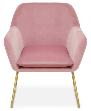 Pink armchair with gold legs on a white background