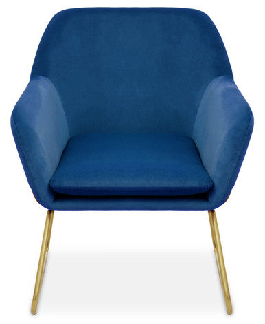 Blue armchair with gold legs on a white background