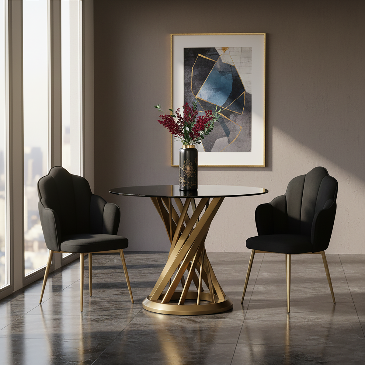 Tian Black Velvet Dining Chair