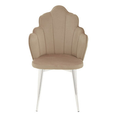 Beige chair with a decorative backrest on a white background