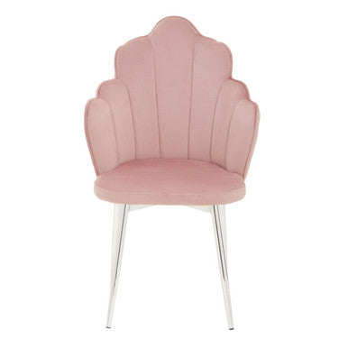 Pink chair with scalloped backrest on a white background