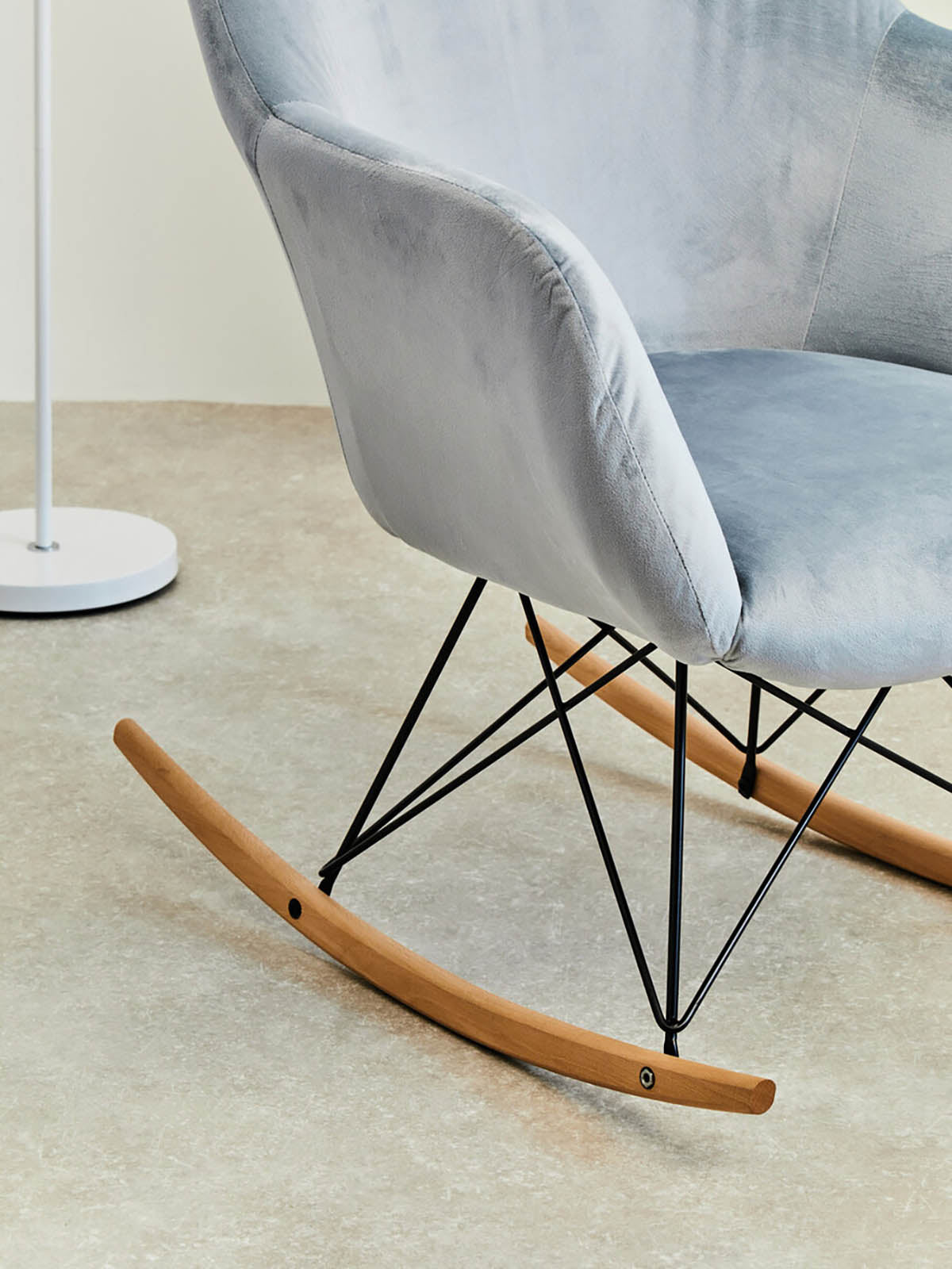Stockholm Small Blue Velvet Rocking Chair