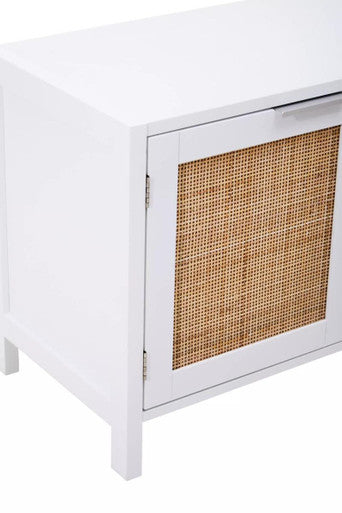 Sherman White Wood and Rattan Media Unit