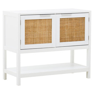 Sherman White Wood and Rattan Two Drawer Side Cabinet