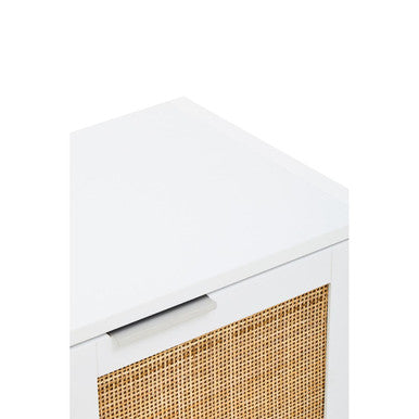 Sherman White Wood and Rattan Two Drawer Side Cabinet