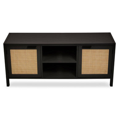 Sherman Black Wood and Rattan Media Unit