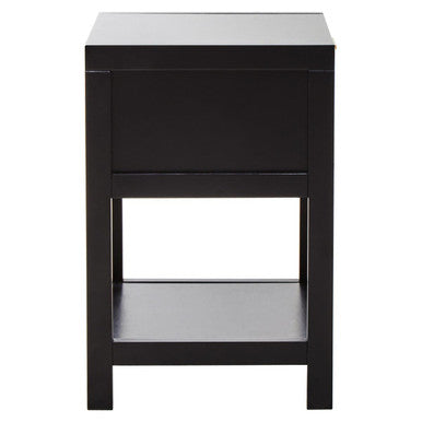 Black Wooden Bedside Table with Natural Rattan 1 Drawer, Sherman