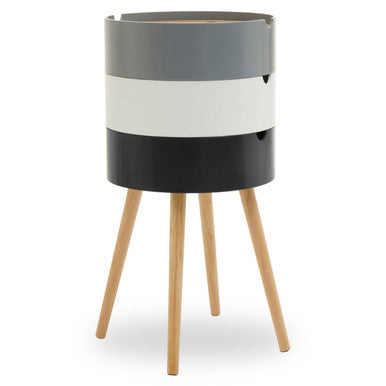 White, Grey and Black Three Tier Storage Side Table with Pine Wood Legs, Viborg