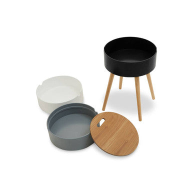White, Grey and Black Three Tier Storage Side Table with Pine Wood Legs, Viborg