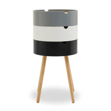 White, Grey and Black Three Tier Storage Side Table with Pine Wood Legs, Viborg