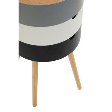 White, Grey and Black Three Tier Storage Side Table with Pine Wood Legs, Viborg