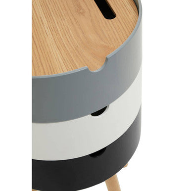 White, Grey and Black Three Tier Storage Side Table with Pine Wood Legs, Viborg