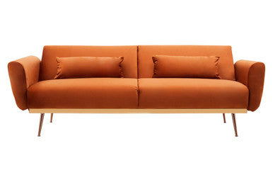 Orange sofa with two cushions on a white background