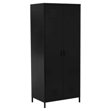 Black metal locker on a white background